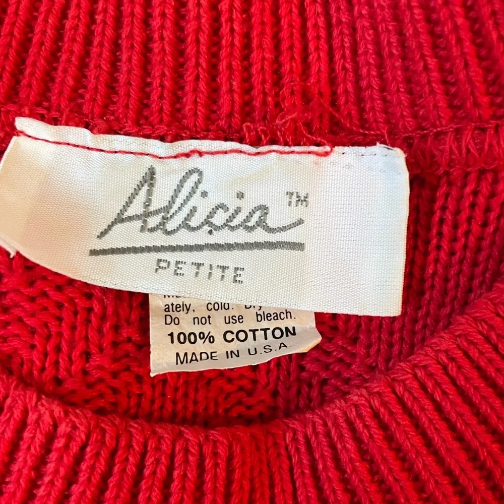 Vintage Alicia Petite Short Sleeve Red Knit Holiday Sweater Womens Small - Picture 3 of 7